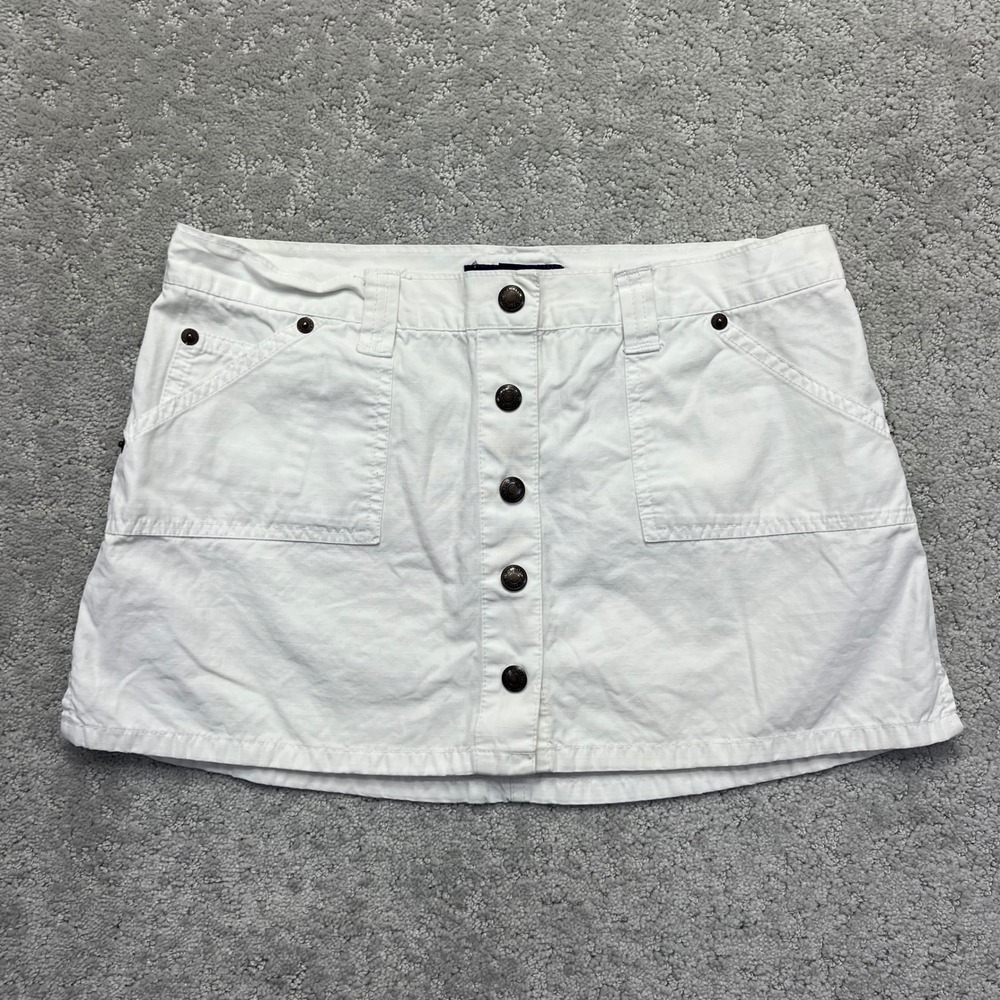Abercrombie & Fitch Mini Skirt Womens 2 White Cotton Button Snap Front Micro Y2K